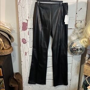 NWT Commense Shiny Black Leatherette Trousers Sz Med Polyurethane Flare
